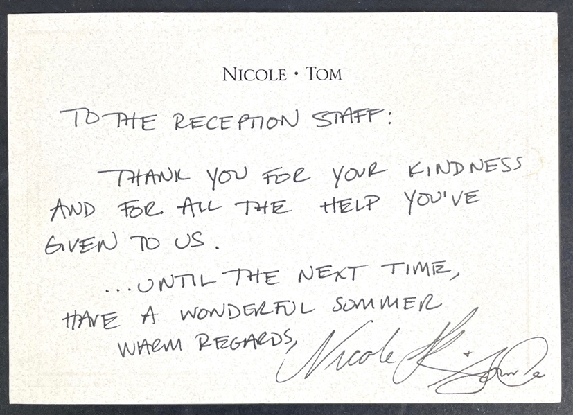 Tom Cruise & Nichole Kidman Signed Personal Stationary (Beckett/BAS)