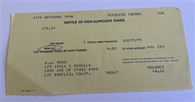The Who: Keith Moon Personal Notice of Insufficient Funds from City National Bank 