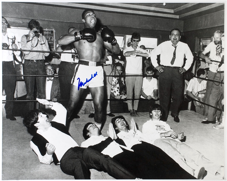 Muhammad Ali In-Person Signed 20” x 16” Photo w/ The Beatles (JSA LOA)(Ulrich Collection)