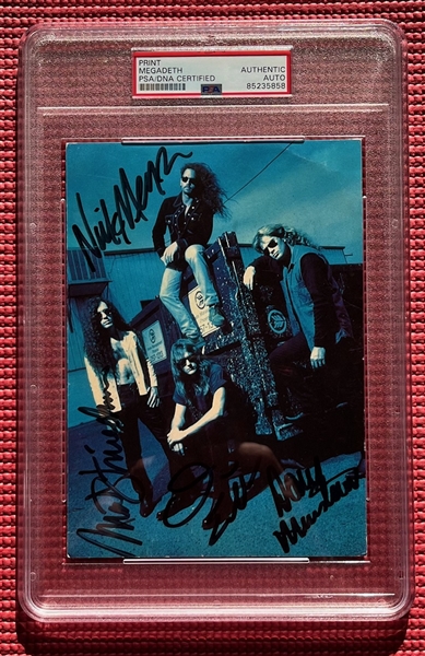 Megadeth: Fully Group Signed 4" x 6" Cardstock Photo (4 Sigs)(PSA/DNA)