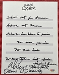 Alice Cooper Band Signed Page w/ Handwritten School's Out Lyrics! (PSA/DNA LOA)