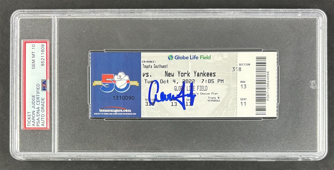 Aaron Judge Signed 2022 Ticket w/ Gem Mint 10 Auto :: HR #62 & MVP Year (PSA/DNA Encapsulated)