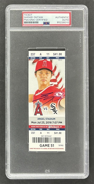 Shohei Ohtani Signed 2018 Ticket vs. White Sox :: Career HR #8 (PSA/DNA Encapsulated)