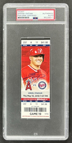 Shohei Ohtani Signed 2018 Ticket vs. Twins :: Career HR #5 (PSA/DNA Encapsulated)