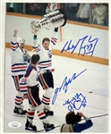 Wayne Gretzky, Mark Messier & Marty McSorley Triple Signed 1987 Edmonton Oilers Stanley Cup 8x10 With (JSA)