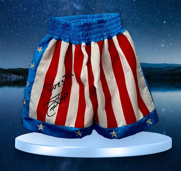 Sylvester Stallone Signed ROCKY IV Red, White & Blue Boxing Trunks! Memorabilia Network COA