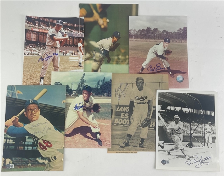 Brooklyn Dodgers Lot of Seven Signed Photos w/ Sutton, Newcombe, & More! (Beckett/BAS)