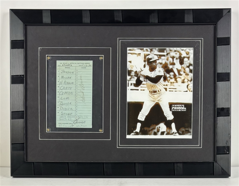 Hark Aaron Signed 1970 Batting Order Sheet Documenting His 3000th Hit in Framed Display (Third Party Guaranteed)