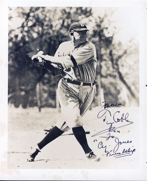Ty Cobb Exceptionally Fine Signed & Inscribed 8" x 10" Photo - Rare Playing Pose in Tigers Uniform! (PSA/DNA LOA)