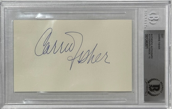 Star Wars: Carrie Fisher Signed 3" x 5" Page w/ Gem Mint 10 Auto! (Beckett/BAS Encapsulated)