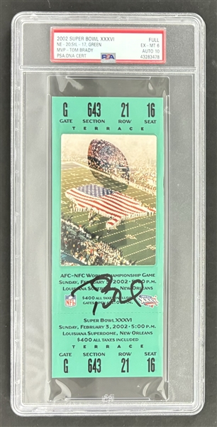 Tom Brady 2002 1st Super Bowl XXXVI Signed Ticket w/ Gem Mint 10 Auto! (PSA/DNA Grade 9) (PSA/DNA Encapsulated)
