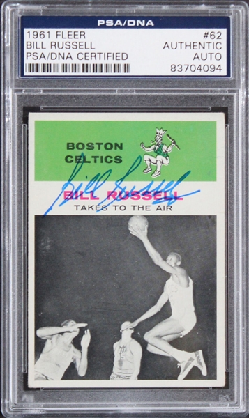 Bill Russell Signed 1961 Fleer "In Action" #62 Rookie Card (PSA/DNA Encapsulated)