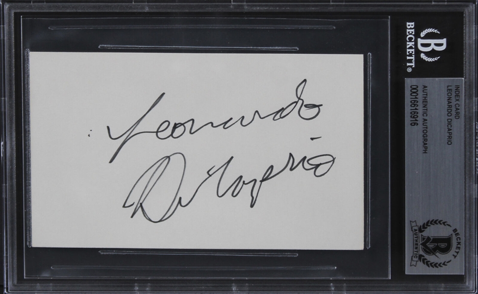 Leonardo DiCaprio In-Person Signed 3" x 5" Index Card with Early Every-Letter Autograph! (Beckett/BAS Encapsulated)