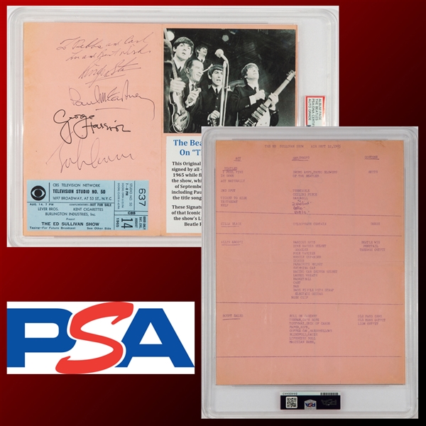 The Beatles Incredible Signed Cue Sheet from Historic Final "Ed Sullivan Show" Appearance (PSA/DNA Encapsulated & Caiazzo LOA)