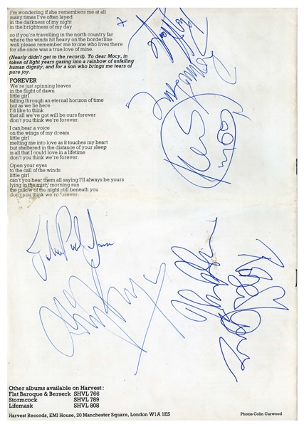 Led Zeppelin, Roy Harper, Keith Moon & Ronnie Lane Signed 1974 Valentine Program & Ticket Stub (Provenance)(Third Party Guaranteed)