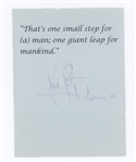 Neil Armstong Signed 5.75 x 7.75 Sheet with One Small Step Quote & Apollo 11 Inscription! (Zarelli Space LOA)