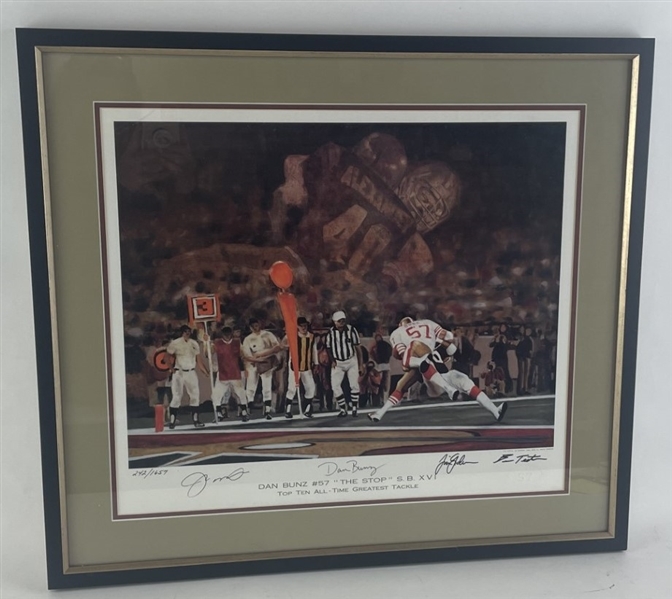 Joe Montana & Dan Bunz Dual-Signed Ltd. Ed. 18" x 24" "The Stop" Lithograph (Third Party Guarantee)