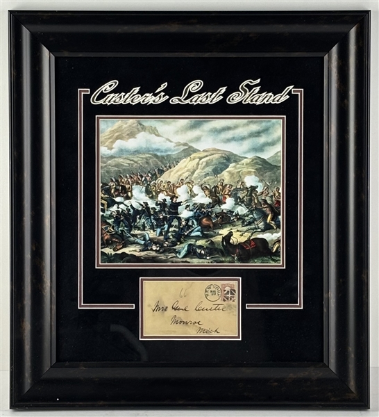 Rare General George Custer Handwritten Envelope Addressed to "Mrs. General Custer" in "Custers Last Stand" Display (JSA LOA)