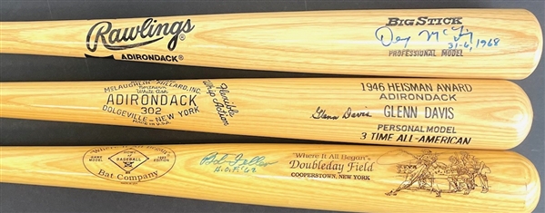 Lot of 3 Signed Bats: Glen Davis, Bob Feller, and Denny McClain (Third Party Guarantee) 