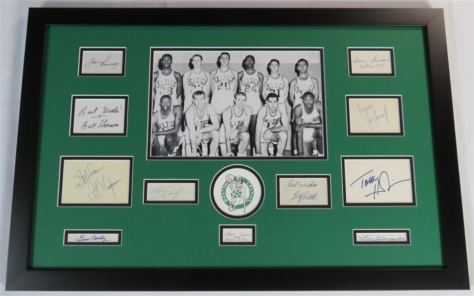 1958-59 NBA Champion Boston Celtics Multi-Signed 20" x 30" Team Display (11 Sigs)(JSA LOA)