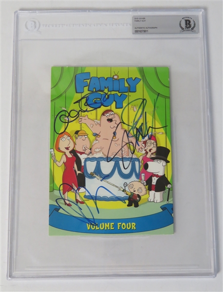 Family Guy: Cast Multi-Signed DVD Cover w/ MacFarlane, Kunis, Green, & Borstein (Beckett/BAS Encapsulated & JSA LOA)