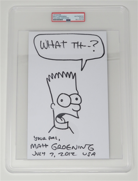 The Simpsons: Matt Groening Signed 6" x 8" Page w/ Bart Simpson Sketch (PSA/DNA Encapsulated & JSA LOA)