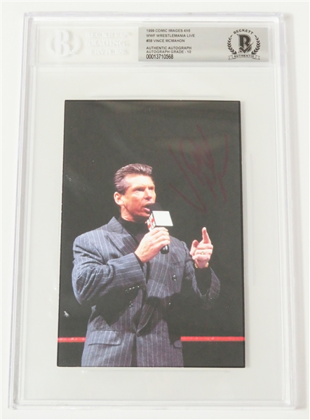 Vince McMahon Signed 1999 Comic Images WWF WrestleMania Postcard #38 w/ Gem Mint 10 Auto! (Beckett/BAS Encapsulated & JSA COA)