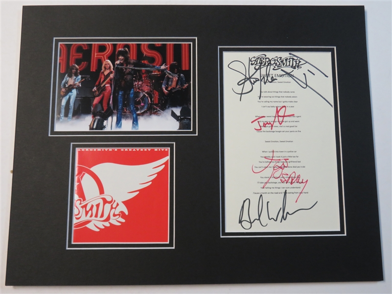 Aerosmith: Group Signed "Sweet Emotion" Lyric Sheet in Framed Display (5 Sigs)(JSA LOA)
