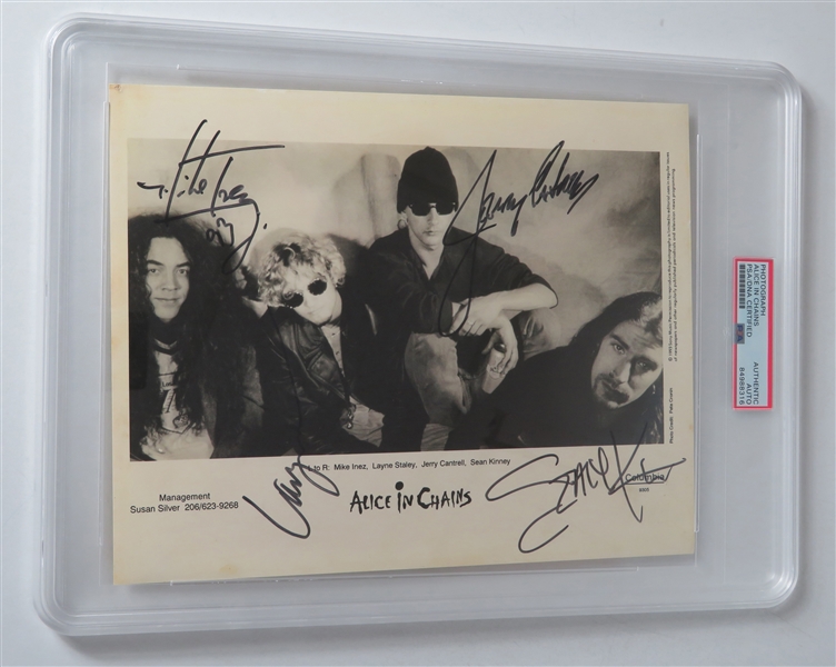 Alice in Chains: RARE Original Group Signed 8" x 10" Photo (4 Sigs)(PSA/DNA Encapsulated & JSA LOA)