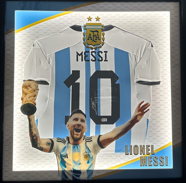 Lionel Messi Signed Jersey in Light-Up Shadowbox Display (Beckett/BAS)
