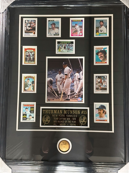 Thurman Munson Signed Spalding Baseball in Framed Display (JSA LOA)