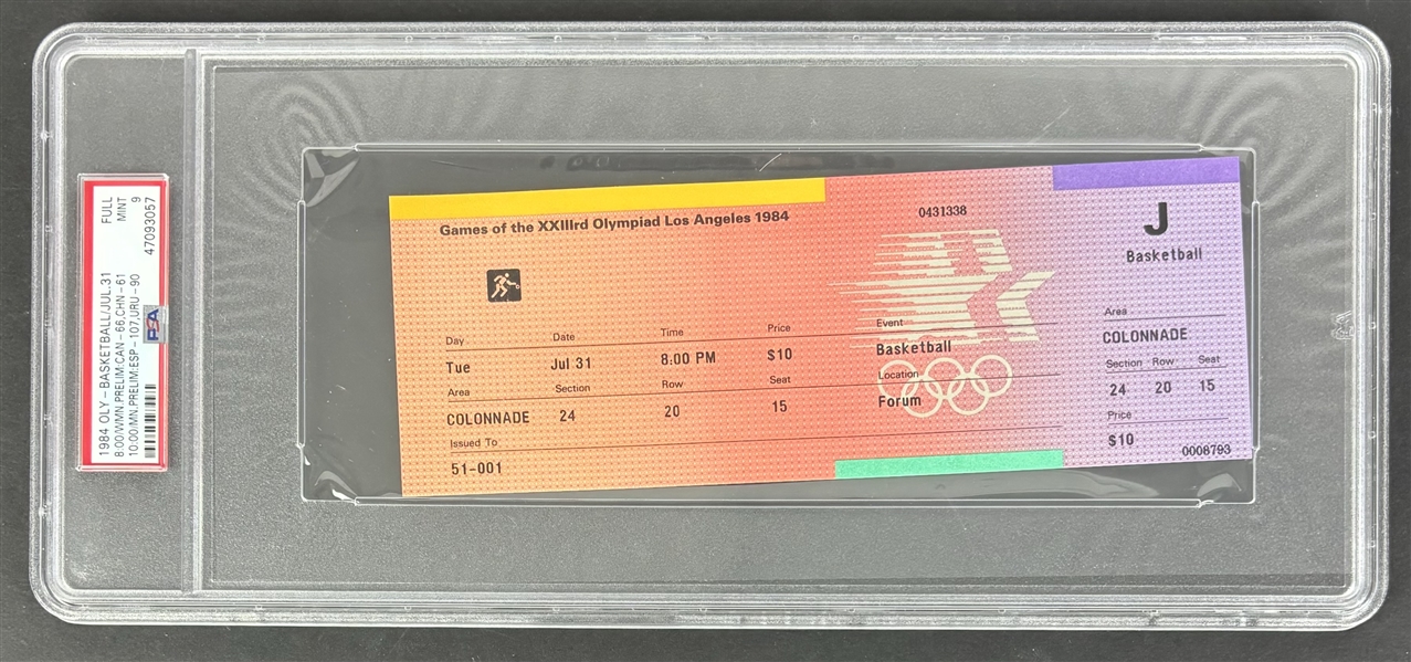 1984 Olympics Basketball Full Ticket w/ Mint 9 Grade! (PSA/DNA)