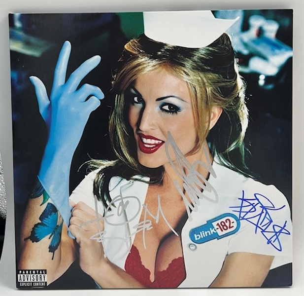 Blink-182: Group Signed "Enema of the State" Album Cover w/ Rare Full Delonge Autograph! (Beckett/BAS LOA)(JSA)