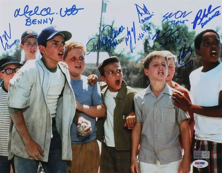 The Sandlot ULTRA RARE Cast Signed 11" x 14" Color Photo with Benny The Jet! (PSA/DNA)