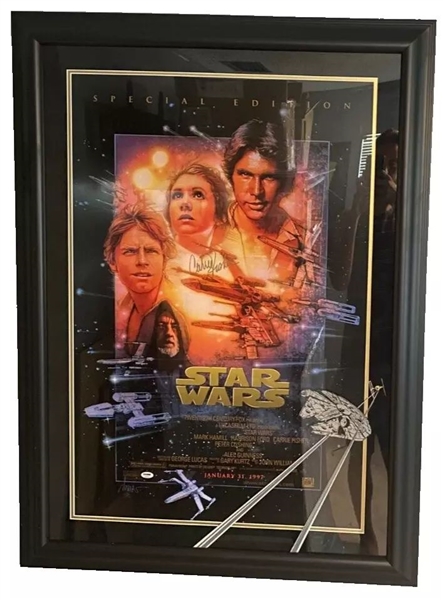 Star Wars: Carrie Fisher Signed Full Size New Hope Movie Poster in Framed Display (PSA/DNA)