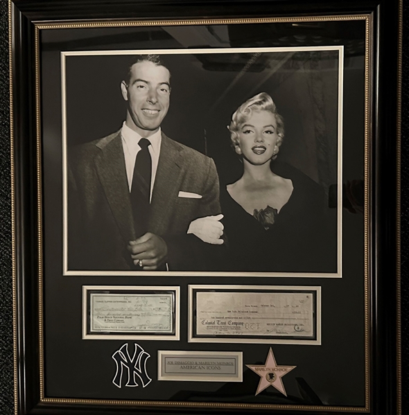 Marilyn Monroe & Joe DiMaggio Vintage Signed Checks in Framed Display (JSA LOA)