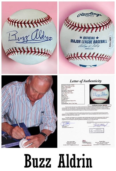 Astronaut BUZZ ALDRIN Signed Official ML Baseball With EXACT Signing Photo! (JSA)