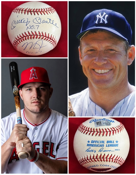 Mickey Mantle No.7 & Mike Trout No. 27 DUAL Signed A.L. Baseball! (UDA & MLB)