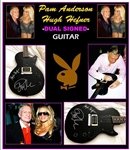 Hugh Hefner & Pamela Anderson RARE Dual Signed Guitar! Signing Photo!  (Beckett/BAS)