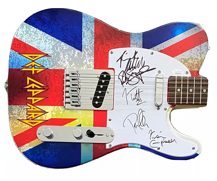 Def Leppard Group Signed Custom Graphic Guitar (JSA Witnessed)(Third Party Guaranteed)