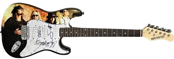 Motley Crue Group Signed Custom Graphic Strat Style Guitar (4 Sigs)(Beckett/BAS LOA)