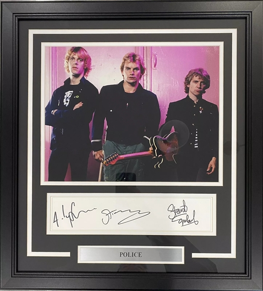 The Police: Group Signed Page in Framed Display (Beckett/BAS LOA)