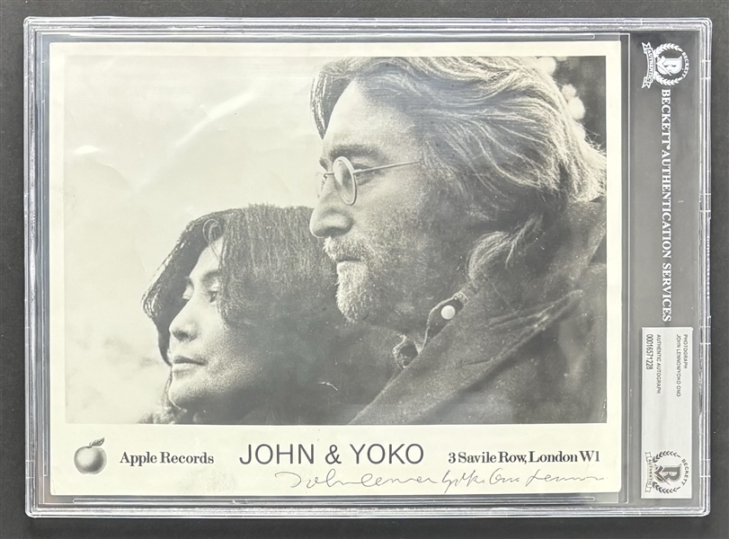 Incredibly Rare John Lennon & Yoko Ono Vintage Signed 8" x 10" Apple Records Promo Photo (Beckett/BAS Encapsulated & LOA)(JSA & Caiazzo LOA)