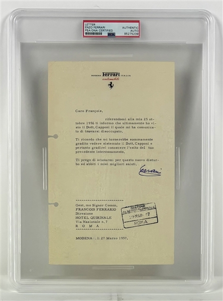 Enzo Ferrari Vintage 1957 Signed Personal Letter on Ferrari Letterhead (PSA/DNA Encapsulated)