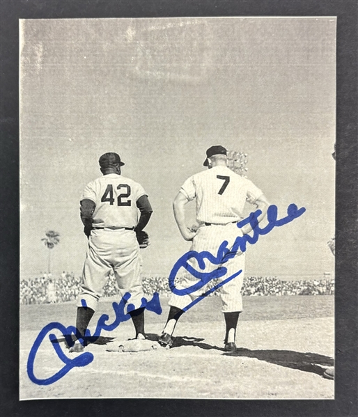 Mickey Mantle Signed 5" x 6" Photo Alongside Jackie Robinson (Third Party Guaranteed)