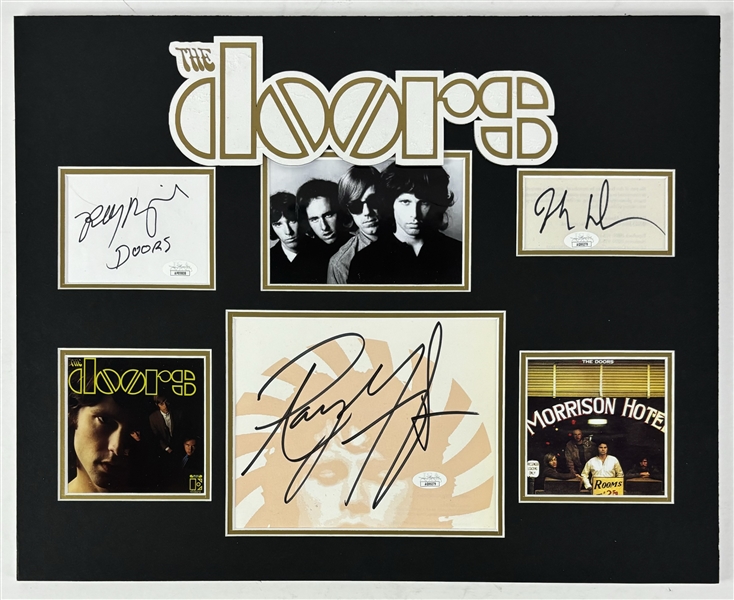 The Doors: Krieger, Densmore & Manzarek Signed Pages in Matted Display (JSA)