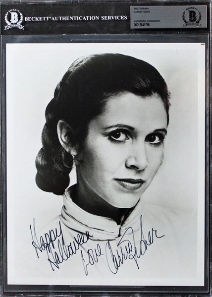 Star Wars: Carrie Fisher Signed & Happy Halloween Inscribed 8" x 10" Photo (Beckett/BAS Encapsulated)