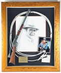 John Wayne Autographed "The Cowboy" Custom Display including an Original Gary Sanderup Signed Print and First Edition copy of the book "America: Why I Love Her" written by Wayne (PSA/DNA)