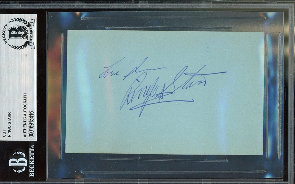 The Beatles: Ringo Starr Signed 3" x 4.5" Page (Beckett/BAS Encapsulated) 