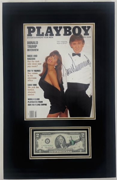 Donald Trump Signed Playboy Magazine & $2 Bill in Matted Display (PSA/DNA)